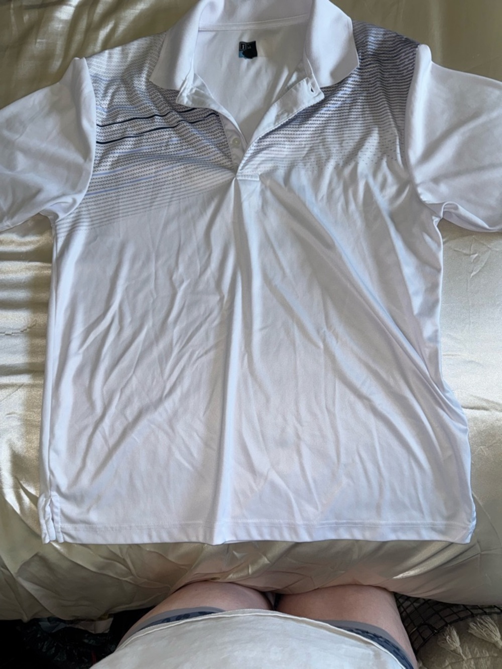 Men's White Polo Shirt with Subtle Gray Stripe Detail